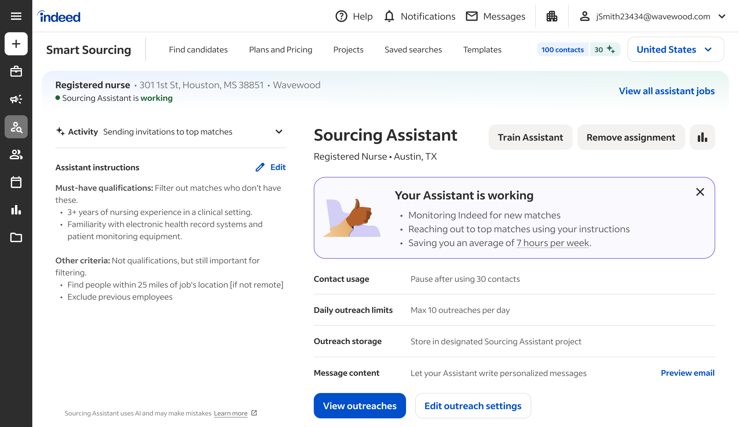 A successfully calibrated Sourcing Assistant