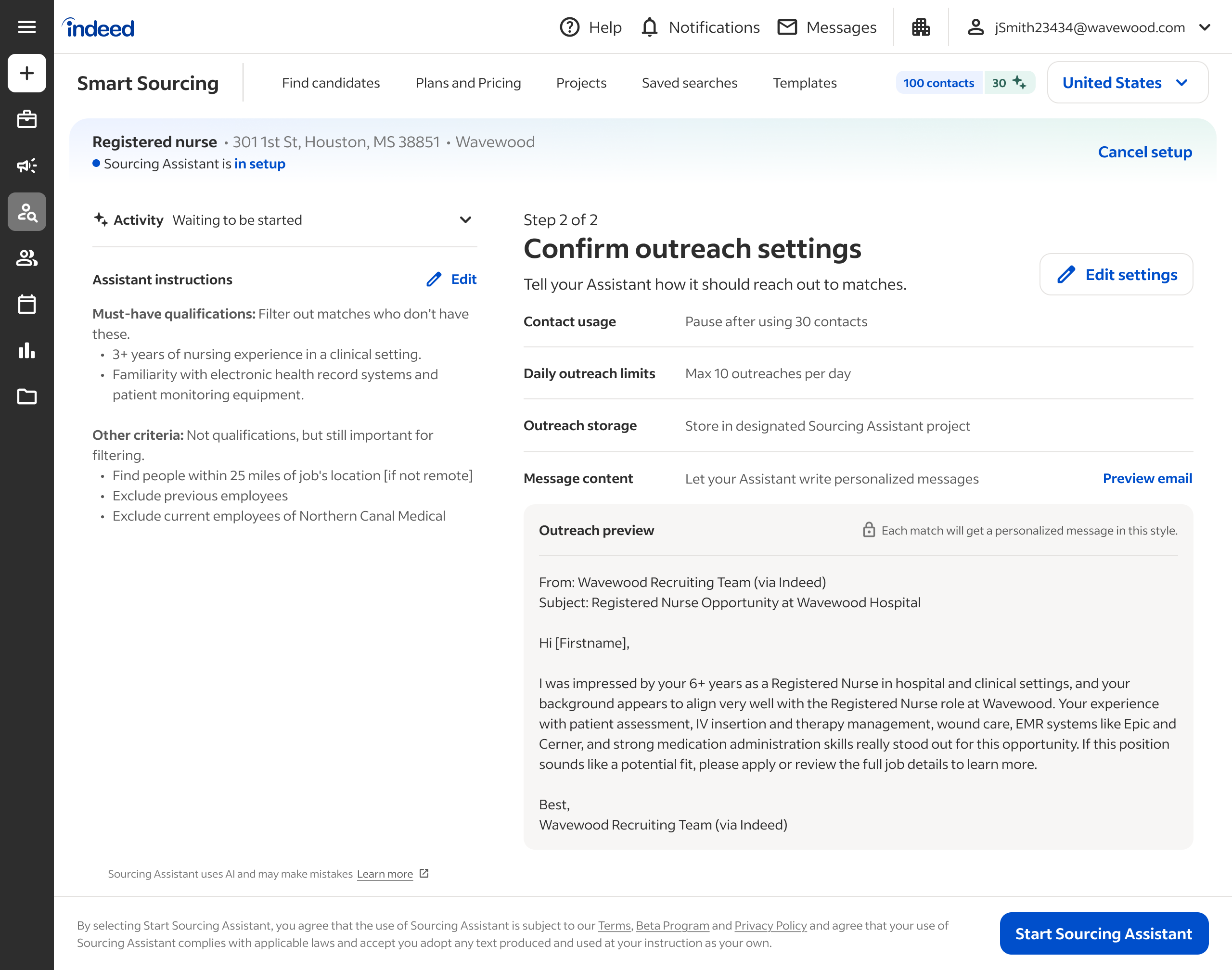 Previewing the outreach settings