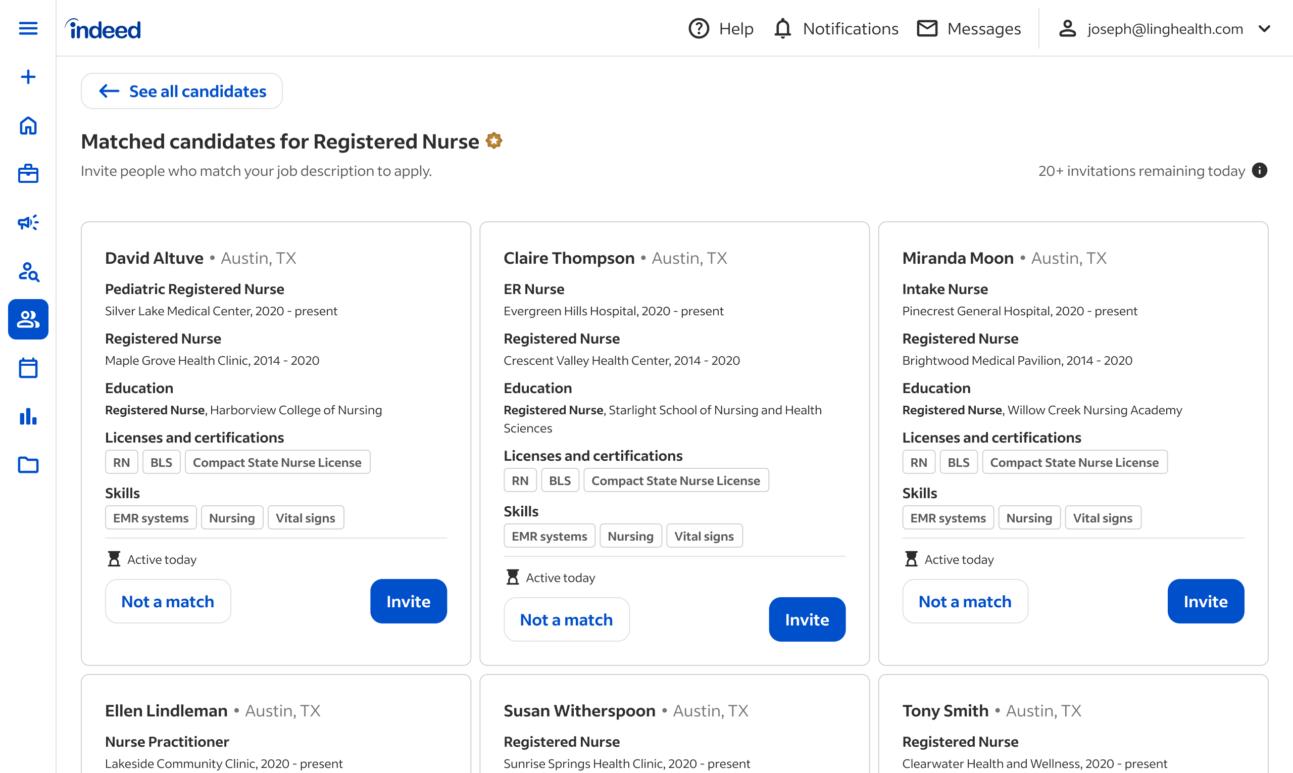 The simplified Matched Candidates screen